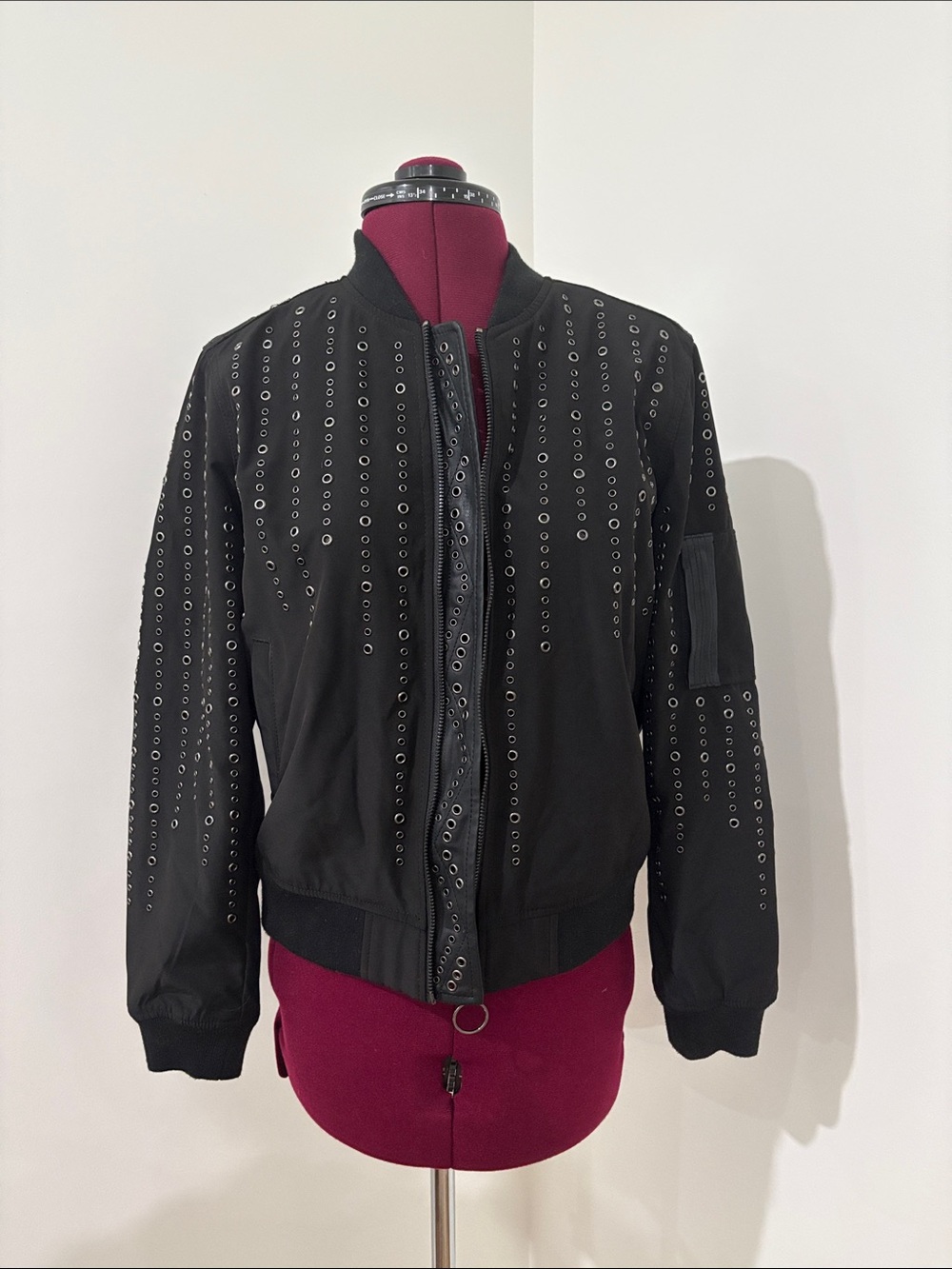 Blank NYC Black Eyelet-Detail Bomber Jacket